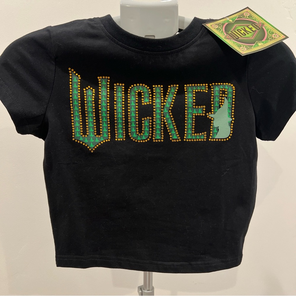 Wicked Official Merch Black Crop Top T-Shirt w/ Rhinestone Detail size S